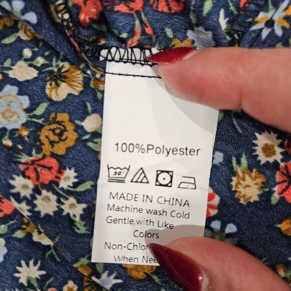 Elings Navy Floral Ruffle V-Neck Puff-Sleeve Midi Dress Size Large - Picture 6 of 6